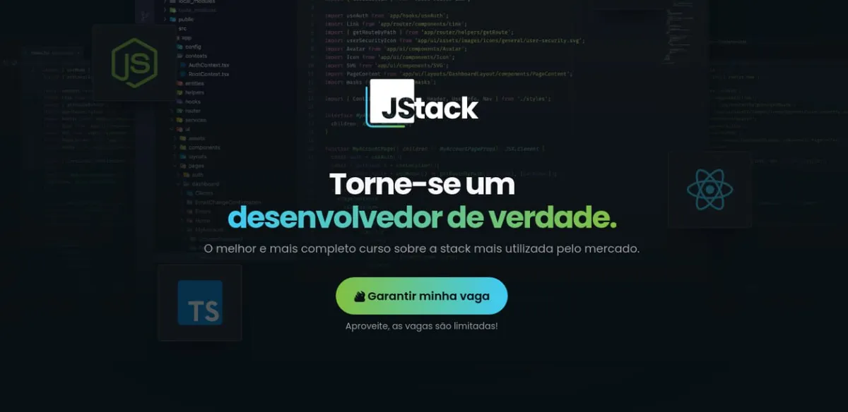 Capa: JStack: Baixar Curso Completo NodeJS, React & TypeScript